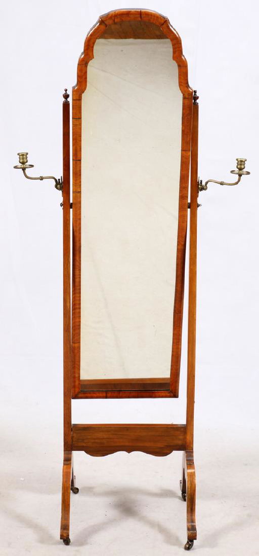 Georgian Style Mahogany Brass Cheval Mirror