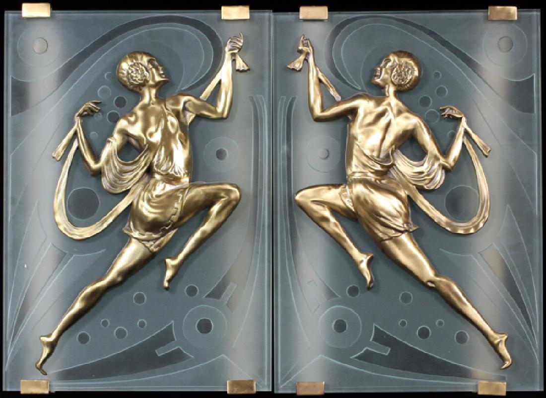 ART DECO STYLE FROSTED GLASS FIGURAL SCONCES PAIR (1 of 7)