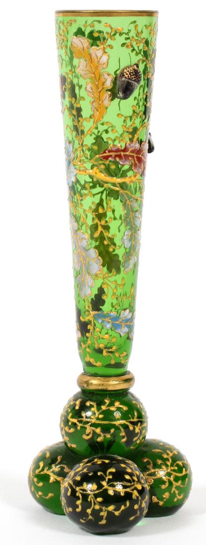 MOSER ENAMELED EMERALD GLASS BUD VASE LATE 19TH C. (1 of 3)