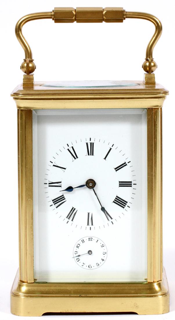 FRENCH BRASS AND GLASS CARRIAGE CLOCK (1 of 2)