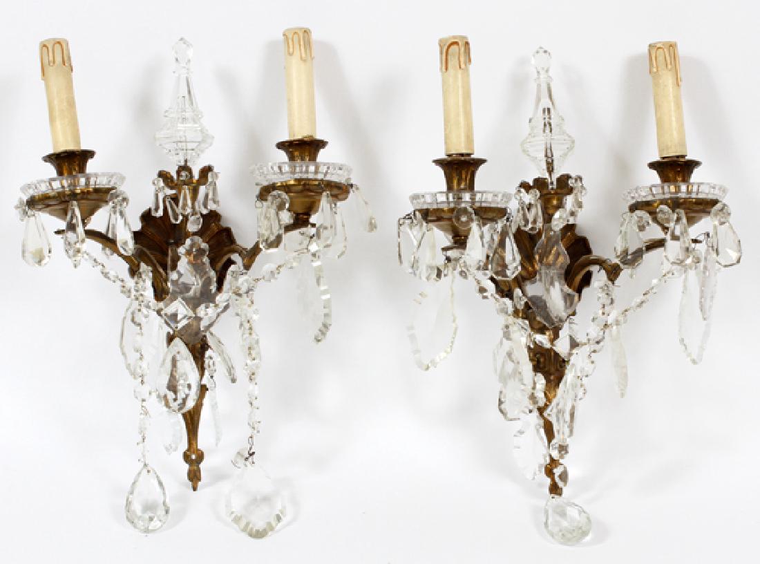TWO-LIGHT BRONZE AND CRYSTAL SCONCES PAIR (1 of 2)
