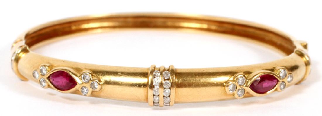 GOLD DIAMOND AND PINK SAPPHIRE BANGLE BRACELET (1 of 1)