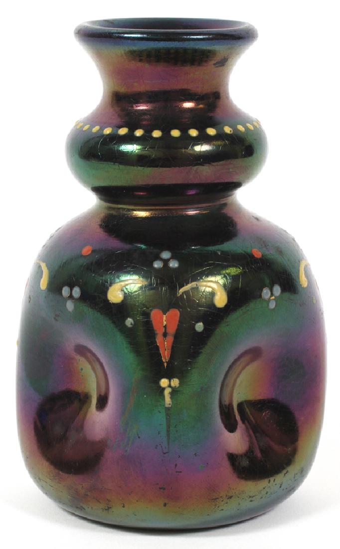 ENAMELED IRIDESCENT ART GLASS VASE (1 of 3)