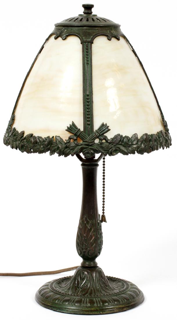 SLAG GLASS AND SPELTER LAMP (1 of 3)