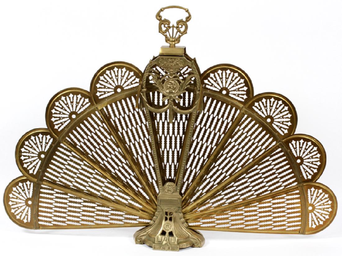PIERCED BRASS FOLDING FAN SHAPED FIRE PLACE SCREEN (1 of 2)