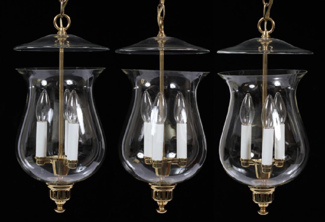 CONTEMPORARY BRASS AND GLASS CHANDELIERS 3 PCS. (1 of 5)