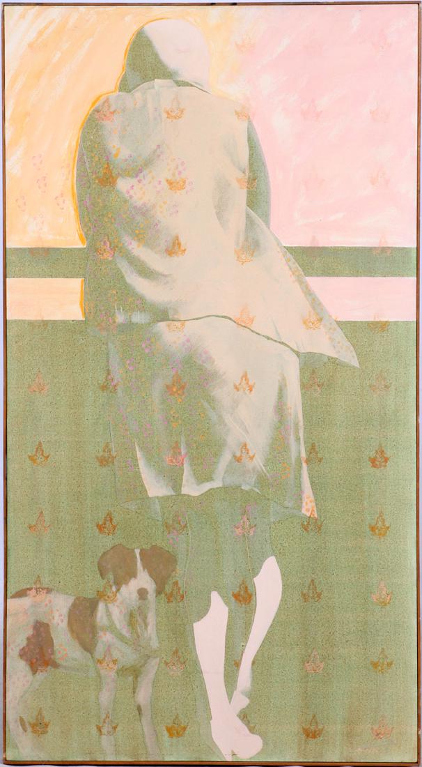 ROBERT HARVEY ACRYLIC ON CANVAS 1984: ROBERT HARVEY (AMERICAN, 1924-2004), ACRYLIC ON CANVAS, 1984, H 66 1/2", W 36 1/2", "HOMAGE TO WALKER EVANS 5":Signed and dated lower right. Titled, dated and signed to verso.