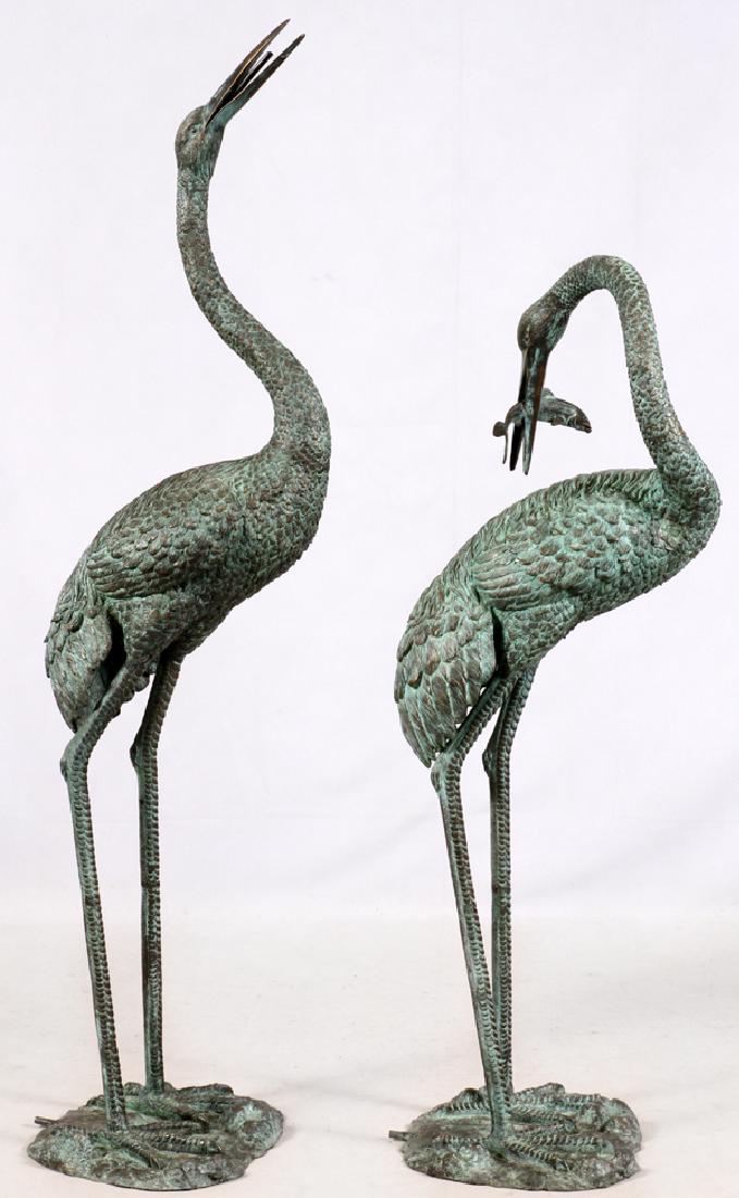 LARGE PATINATED BRONZE GARDEN SCULPTURES OF CRANES (1 of 5)