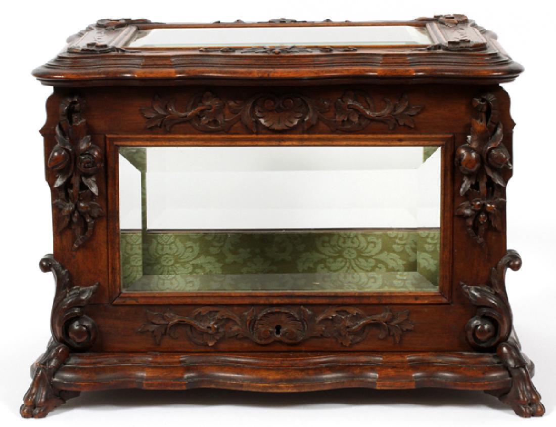CARVED WALNUT & BEVELED GLASS TANTALUS CASE 19TH.C. (1 of 3)
