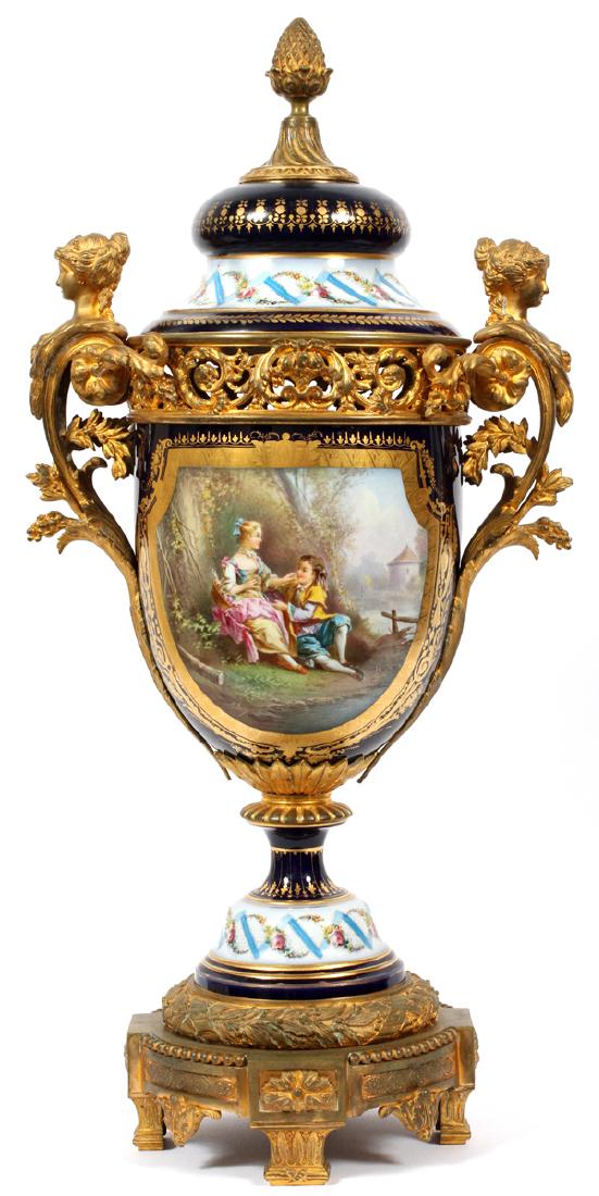 SEVRES PORCELAIN & BRONZE-MOUNTED COVERED URN (1 of 8)