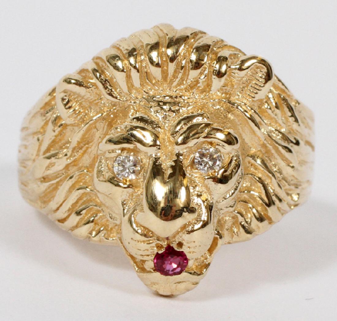 14 KT YELLOW GOLD LION RING SIZE 9.0 TW. 10.7 GR. (1 of 2)