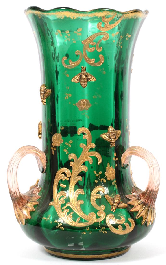 MOSER GILT AND ENAMELED EMERALD GLASS LOVING CUP (1 of 5)