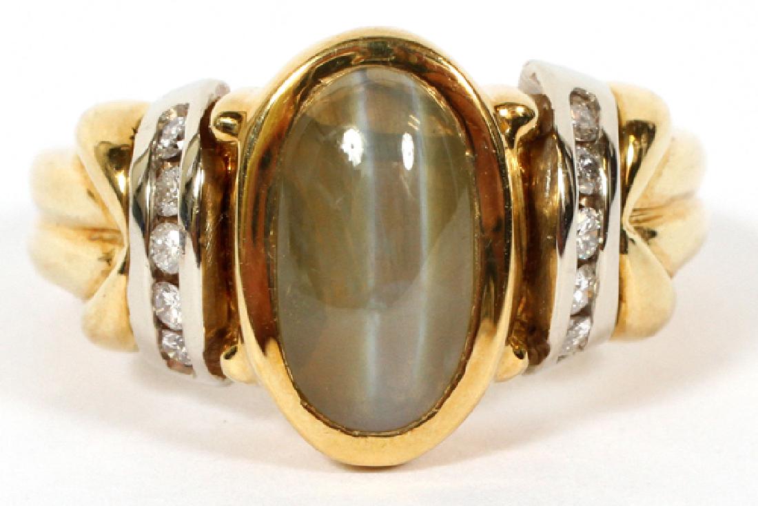 CHRYSOBERYL CAT'S EYE CABOCHON YELLOW GOLD RING (1 of 2)