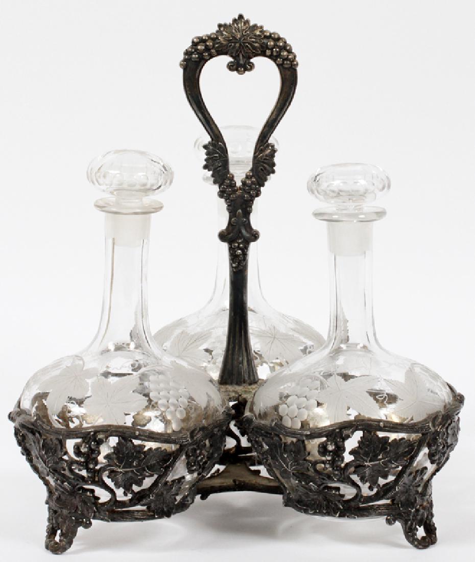 PAIRPOINT SILVER PLATE AND CRYSTAL CRUET STAND (1 of 4)