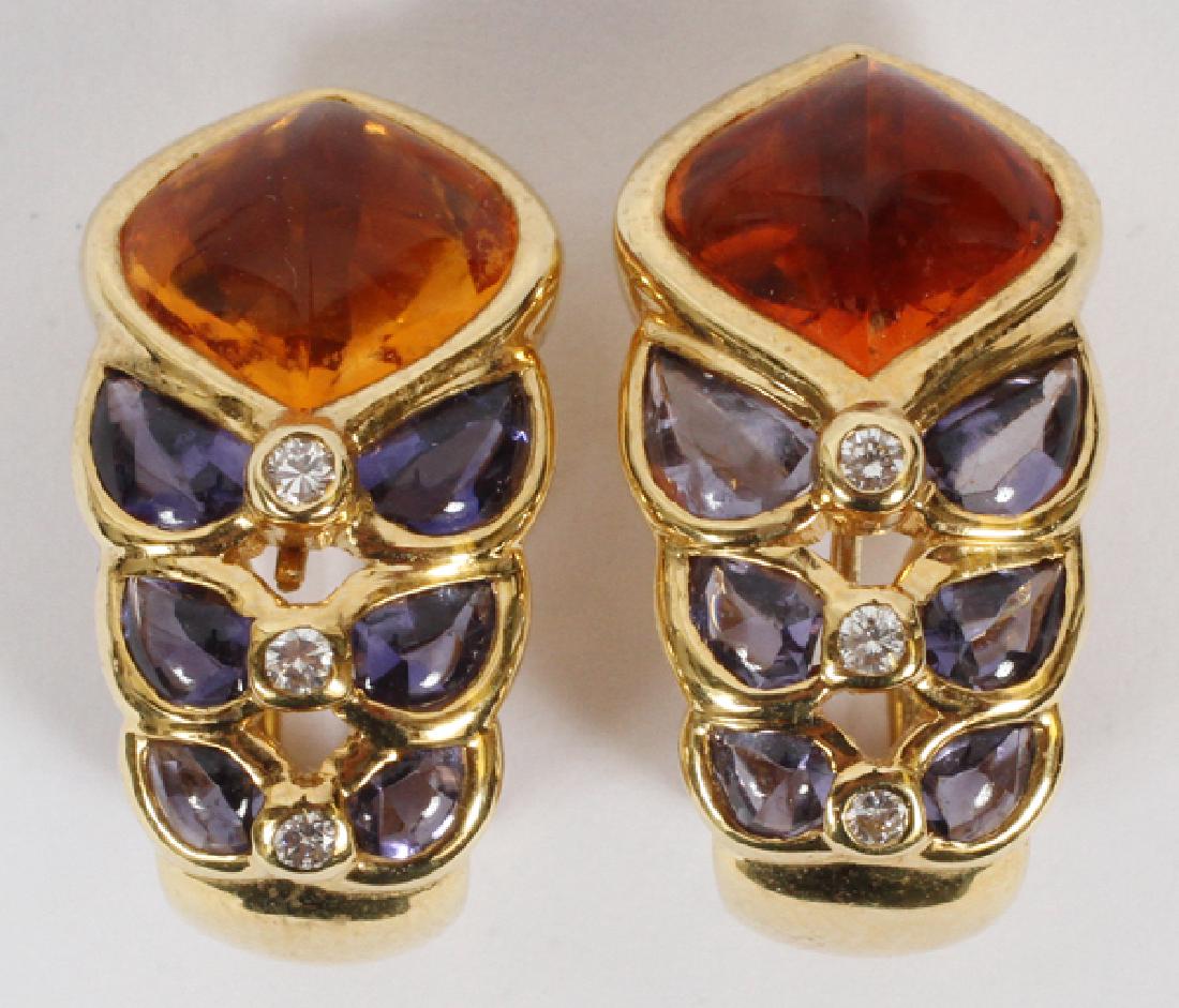 GOLD TOPAZ DIAMOND & BLUE TANZANITE CLIP EARRINGS (1 of 2)