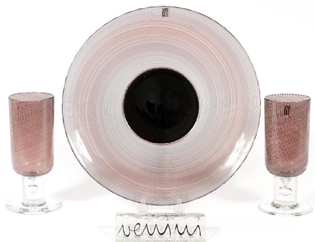 VENINI ITALIAN GLASS PLATTER AND GOBLETS 3 PIECES (1 of 3)