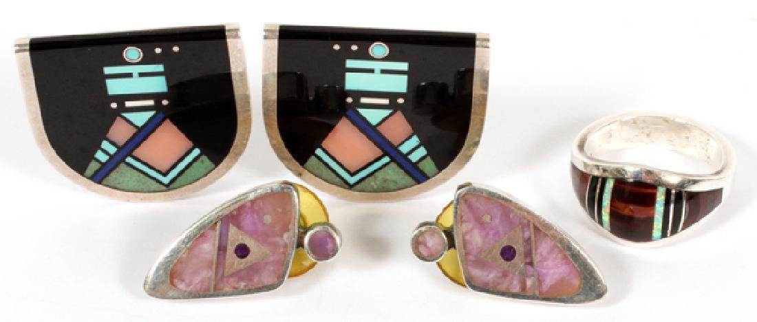 STERLING 2 PAIR EARRINGS & RING 5 PCS (1 of 2)