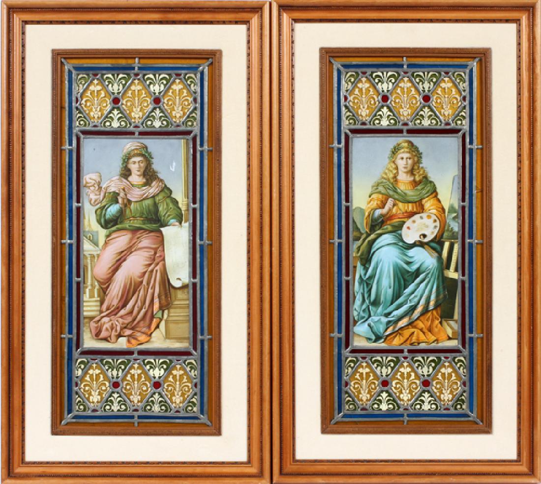 ANTIQUE ENAMEL-ON-COPPER GLASS PANELS 2002 PAIR (1 of 3)