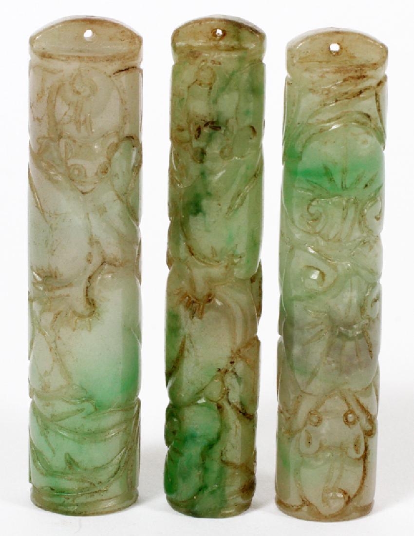 CHINESE CARVED GREEN JADEITE FEATHER HOLDERS (1 of 2)