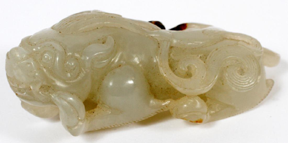 CHINESE CARVED GREEN JADE FOO LION (1 of 2)