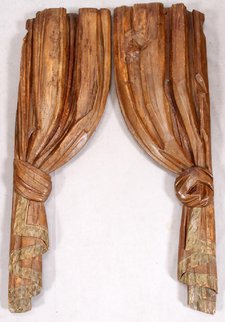 CARVED WOOD ARCHITECTURAL ELEMENT PAIR (1 of 3)