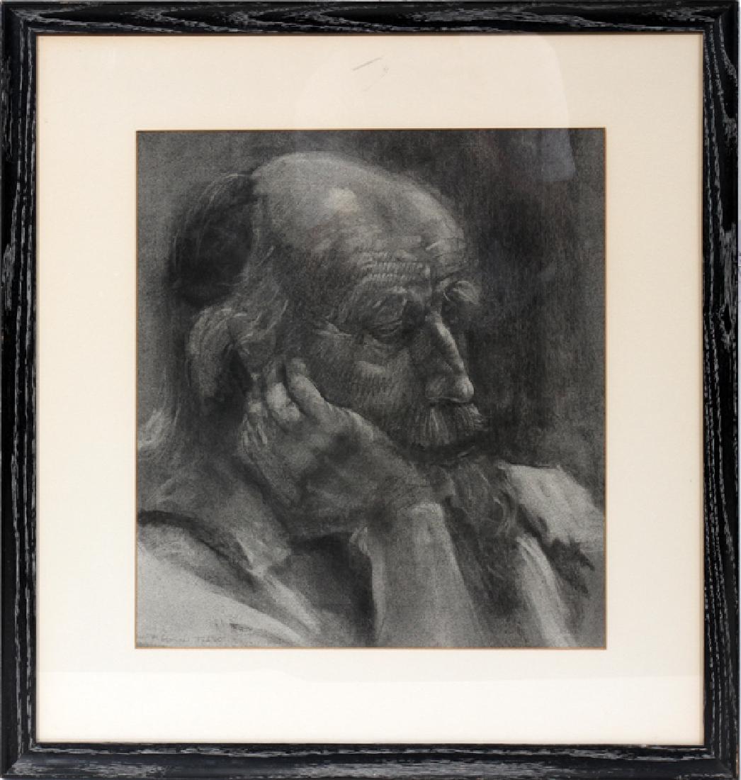 P. STANAF CHARCOAL DRAWING C 1960: P. STANAF, CHARCOAL DRAWING, C 1960, H 15", W 13", PORTRAIT OF MAN:depicts an old man with thin gray hair and beard. Framed and matted under glass.