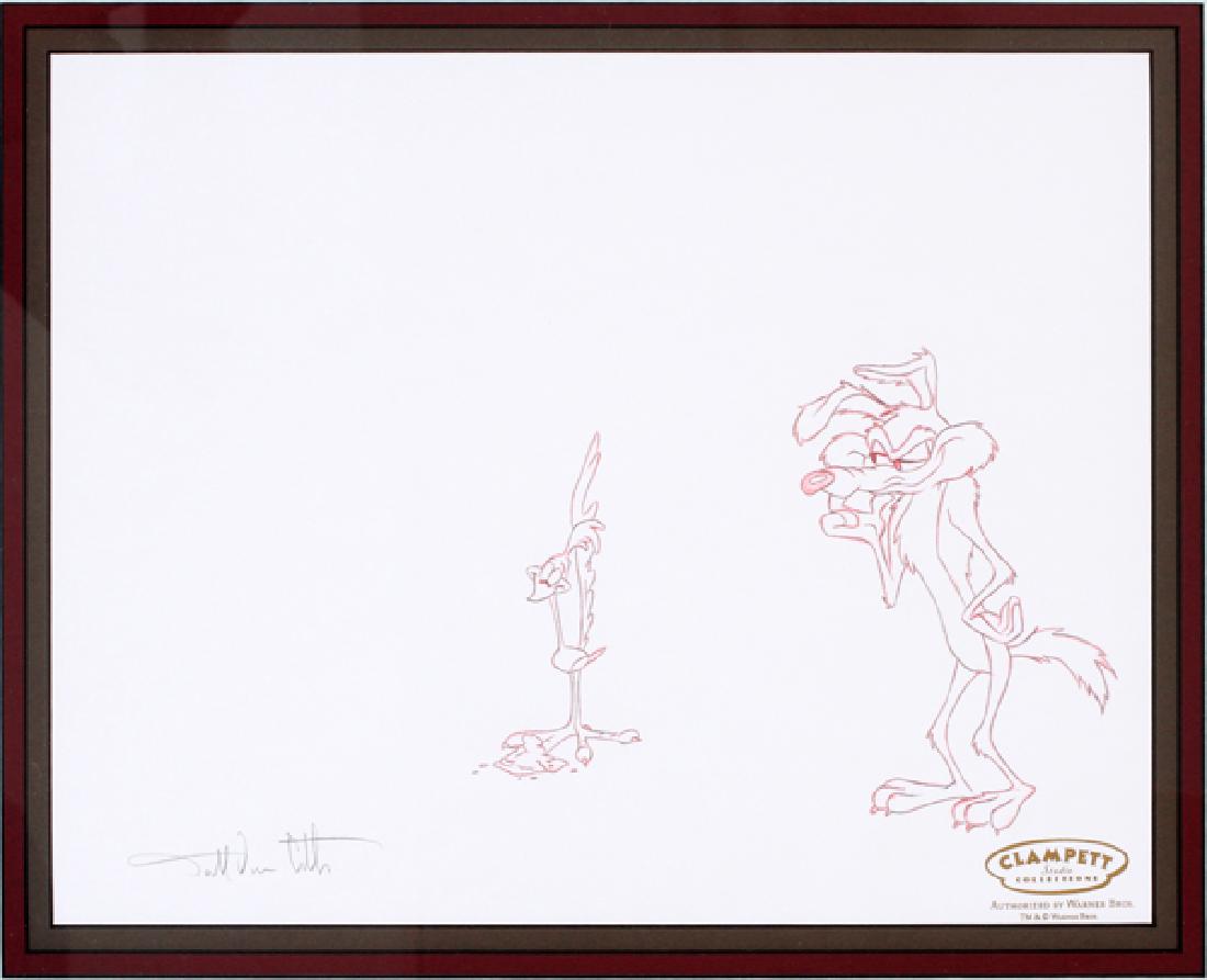 WARNER BROS. PENCIL DRAWING: WARNER BROS. PENCIL DRAWING, H 9 1/2'', W 12 1/2'', WILE E. COYOTE & ROAD RUNNER:Wile E. Coyote and the Road Runner circa 2002. Chosen Moments Collection. "Guided Muscle". Visible image: H 9 1/2'', W