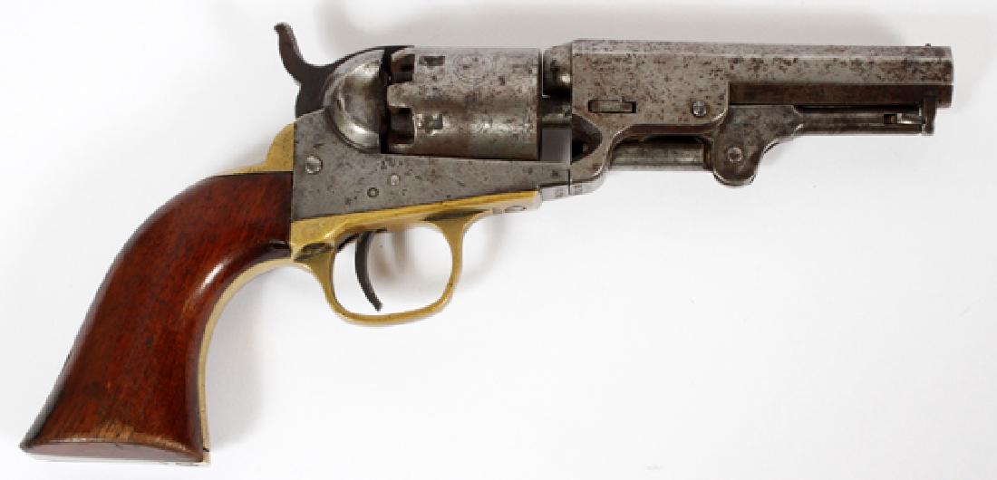 COLT MODEL 1849 PERCUSSION CAP .31 CAL REVOLVER: COLT MODEL 1849, PERCUSSION CAP, .31 CAL REVOLVER, #260763, C1864, L 4" BBL:having a nickel plate finish, brass trigger guard and grip strap, 4" octagonal barrel, '.31 cal' marked on left side of trig