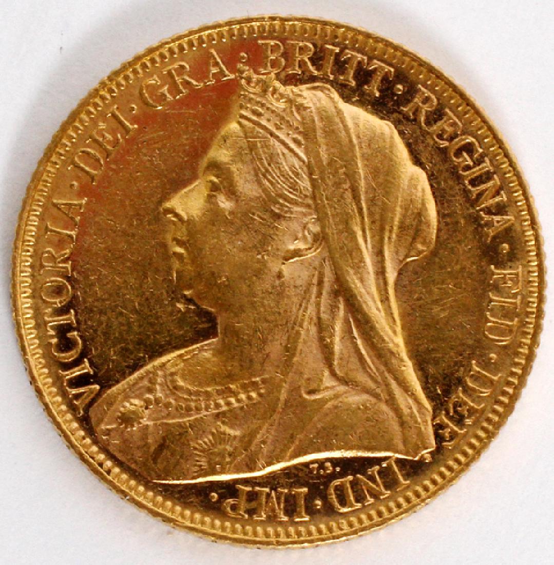 BRITISH QUEEN VICTORIA GOLD SOVEREIGN 1901: BRITISH QUEEN VICTORIA GOLD SOVEREIGN 1901:Queen Victoria with veil. King George slaying dragon on verso.