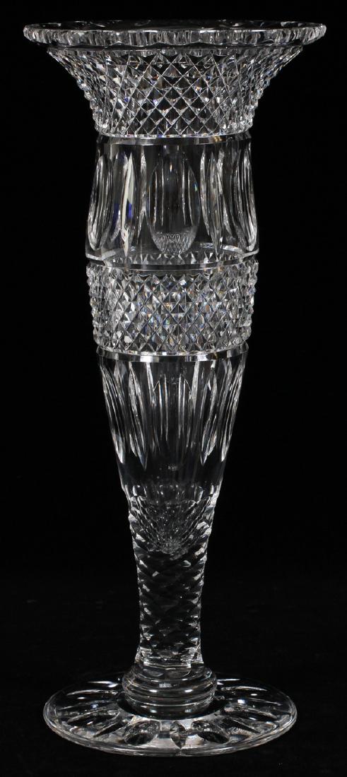 ANTIQUE AMERICAN BRILLIANT CUT CRYSTAL TRUMPET VASE: ANTIQUE, AMERICAN, BRILLIANT CUT, CRYSTAL TRUMPET VASE, C1900, H 14":Having thumb print and diamond designs, flared rim, antique, c1900. 14 1/2" actual size.