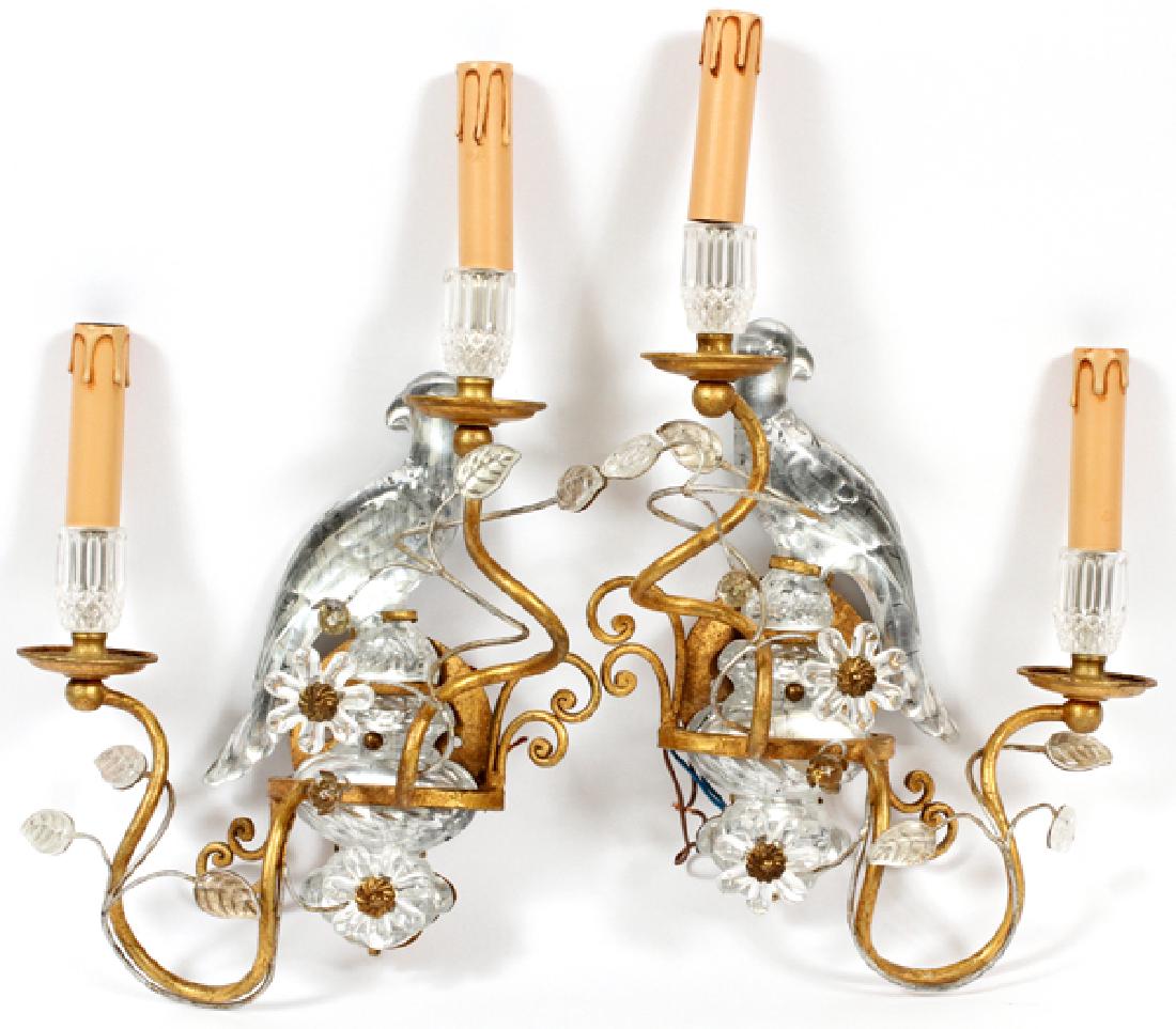 FRENCH CRYSTAL & GILT METAL PARROT SCONCES (1 of 3)