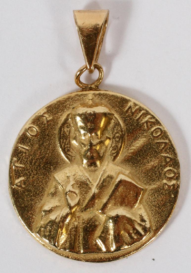 14KT YELLOW GOLD ST. NICHOLAS PENDANT: 14KT YELLOW GOLD ST. NICHOLAS PENDANT, DIA 7/8":Weighs 12.3 grams.