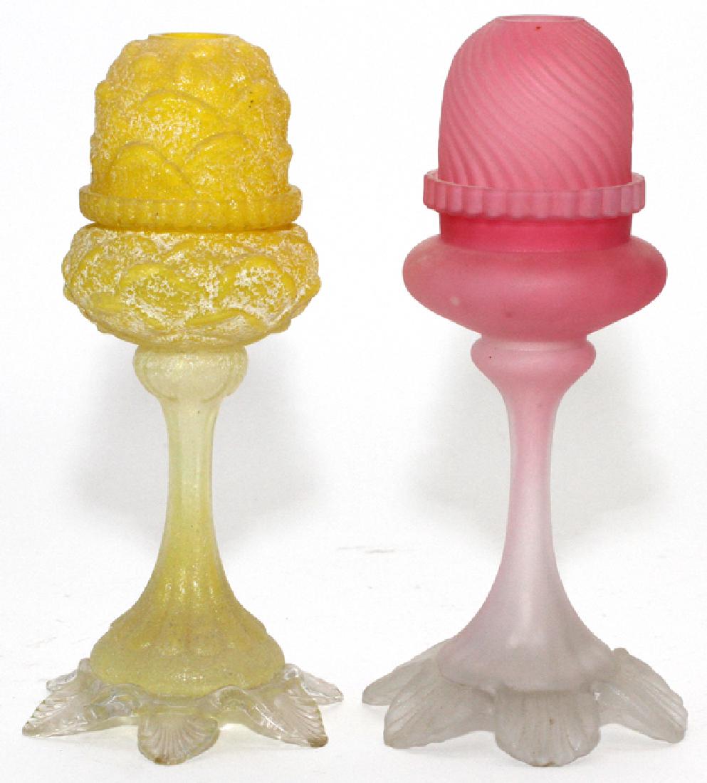 VICTORIAN TWO-PART FAIRY LAMPS ON PEDESTALS (1 of 3)