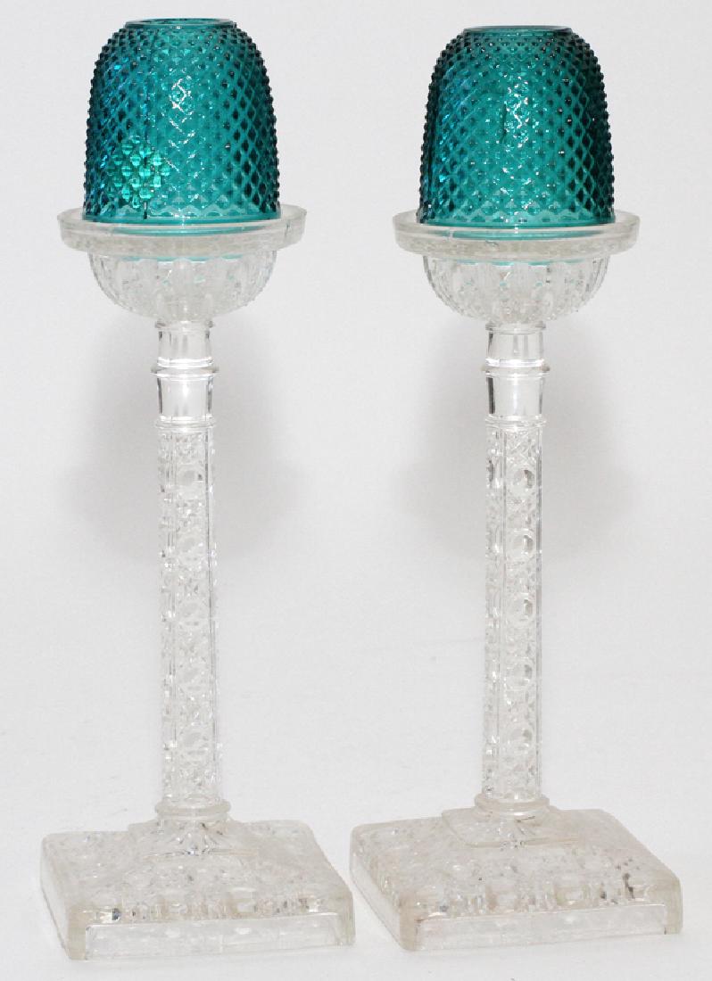 VICTORIAN MOLDED GLASS FAIRY LAMPS ON STANDS (1 of 3)