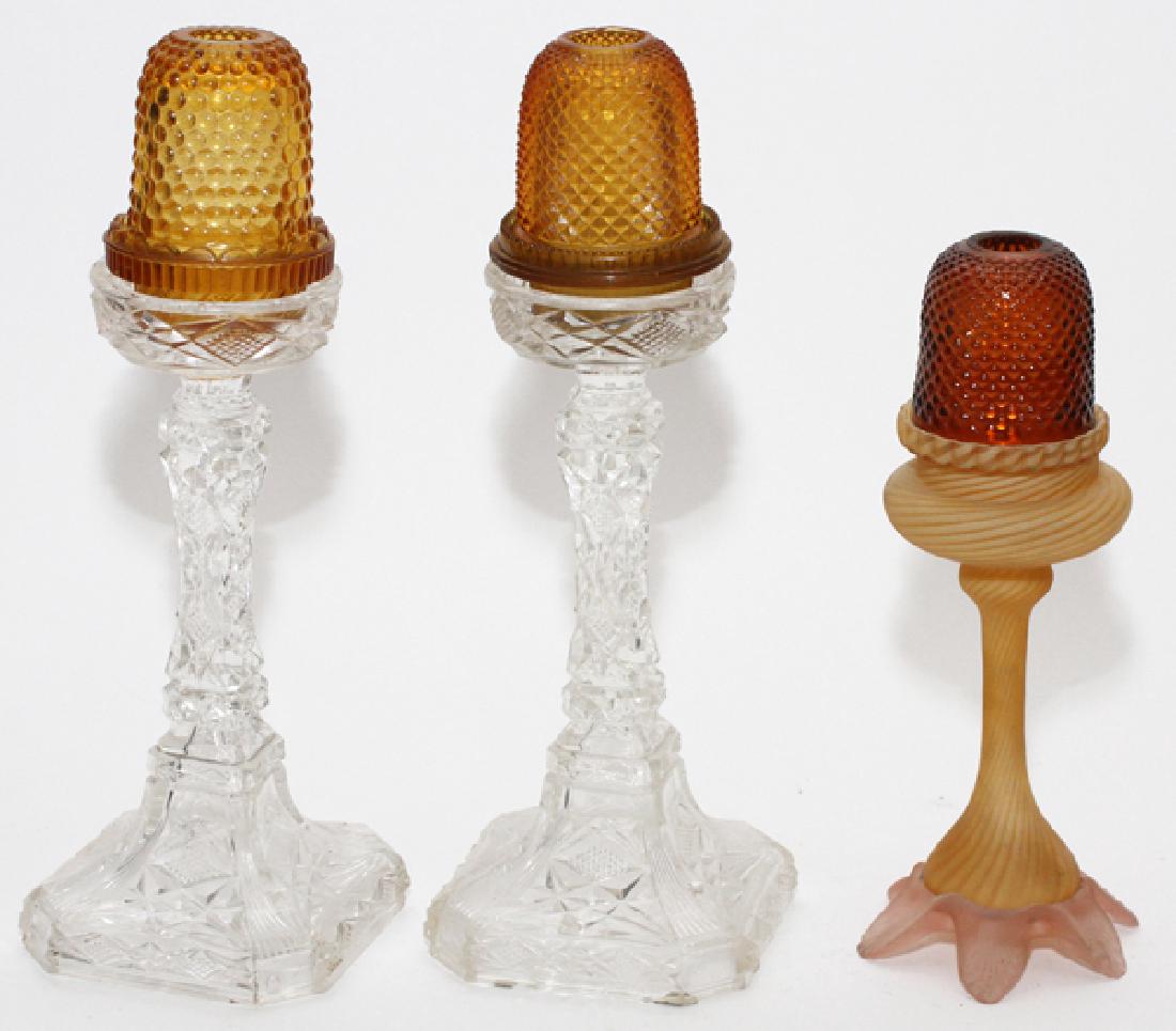 VICTORIAN SATIN GLASS & PRESSED GLASS FAIRY LAMPS (1 of 2)