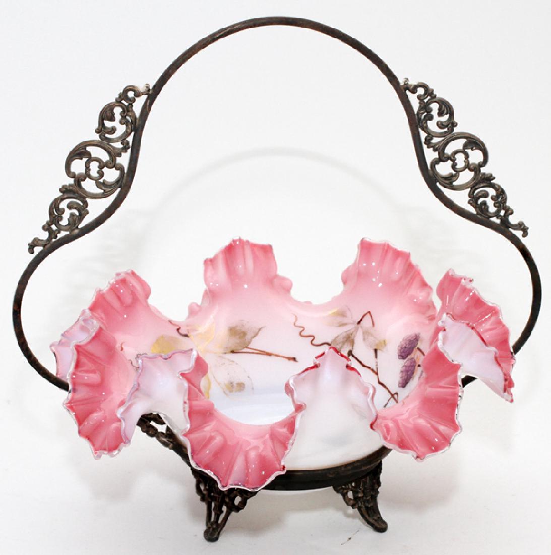 VICTORIAN ENAMELED MILK GLASS BRIDE'S BASKET (1 of 3)