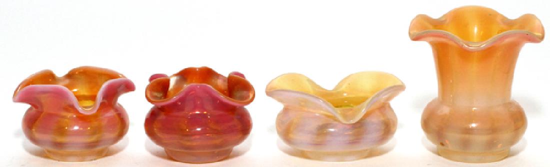 MT STUMPH FRENCH PANTIN GLASS MINIATURE VASES: MT STUMPH, FRENCH PANTIN GLASS MINIATURE VASES, 4, H 1 1/4"-2 1/2":From the Estate of Dr. Henry and Grace Stricker, Milford, Michigan