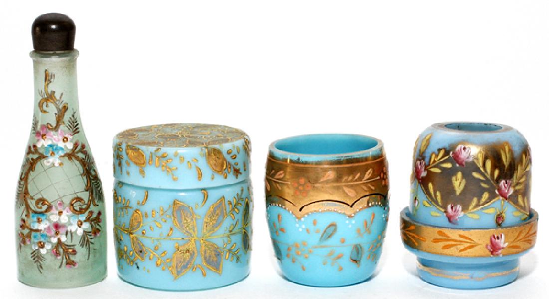 BOHEMIAN GILT DECORATED OPALINE ARTICLES 4 PCS. (1 of 2)