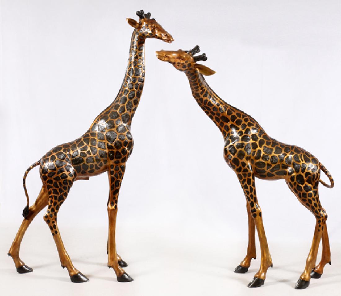 BRONZE GIRAFFE GARDEN SCULPTURES MODERN PAIR