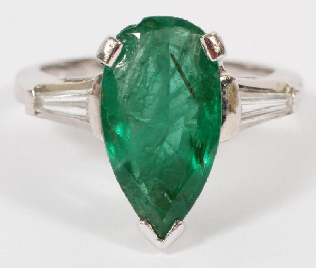 2 CT. PEAR SHAPE EMERALD & PLATINUM RING SIZE 5.25 (1 of 2)