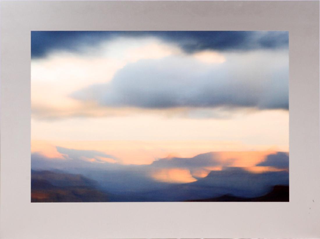 GUNNAR PLAKE PRINT ON STAINLESS STEEL 2011: GUNNAR PLAKE PRINT ON STAINLESS STEEL, 2011, H 31", W 46", "NORTH RIM":Gunnar Plake [American, B. 1944] A print of a sunrise applied to stainless steel. Signed, dated, titled and numbered edition 2/7