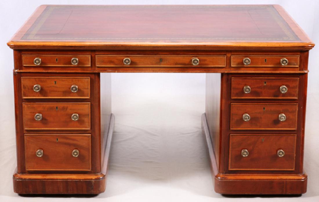 GEORGIAN MAHOGANY & LEATHER PARTNERS DESK 19TH C. (1 of 3)