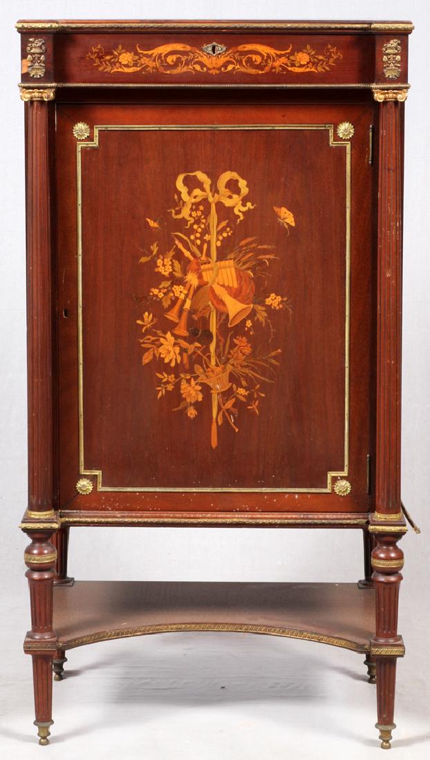 FRENCH INLAID MUSIC CABINET 19TH C. MAHOGANY (1 of 3)