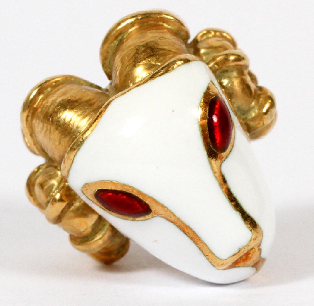DAVID WEBB 18KT GOLD & ENAMELED RAM'S HEAD TIE TACK (1 of 2)
