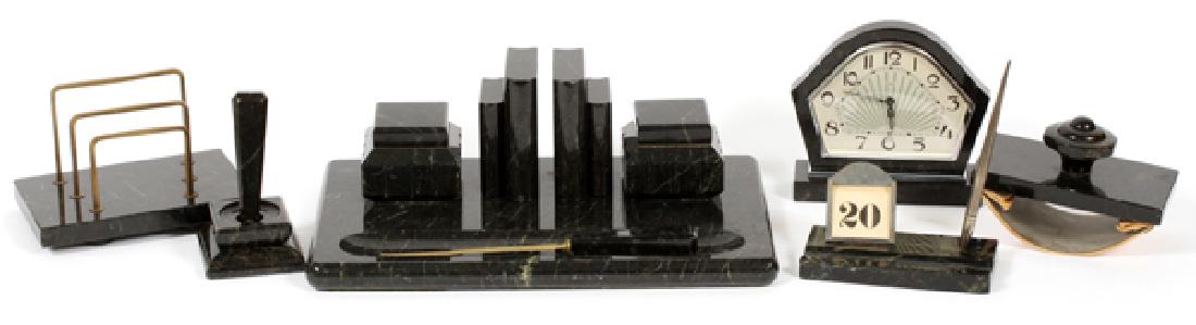 GERMAN GREEN MARBLE DESK SET CIRCA 1920 10 PCS (1 of 4)