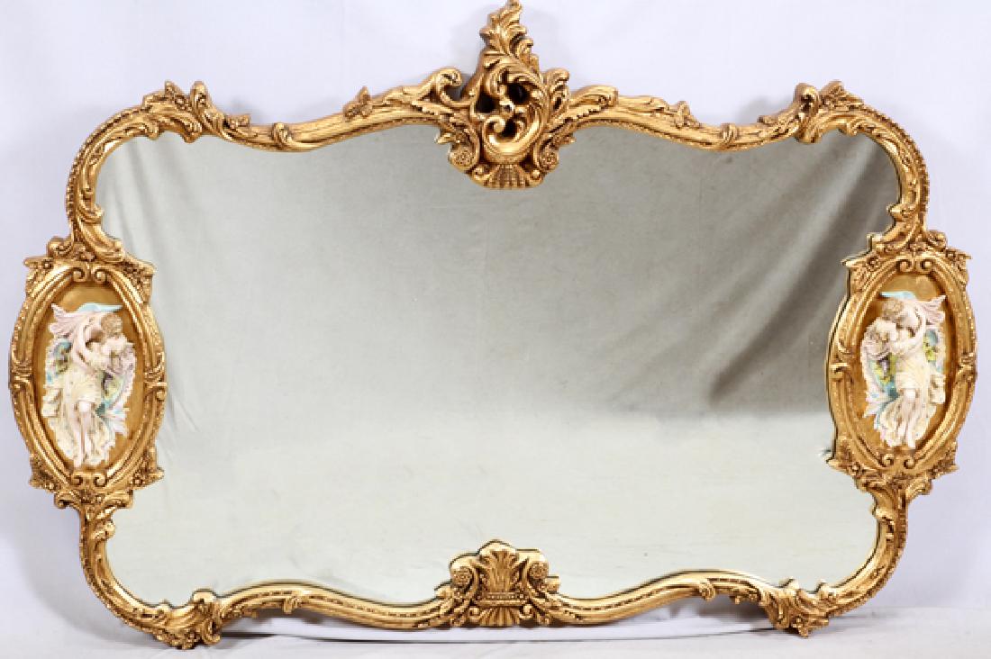 ITALIAN GILT WOOD FRAME MIRROR BISQUE PLAQUES (1 of 4)