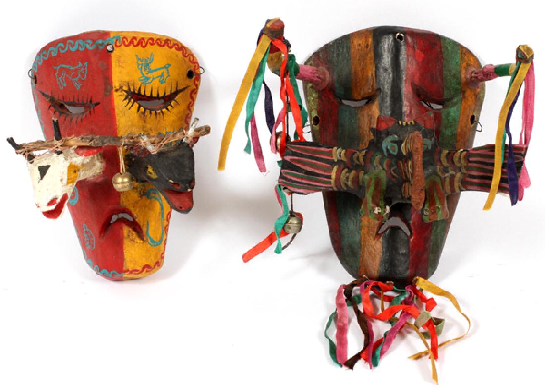 MEXICAN CARVED WOOD DANCE MASKS PAIR (1 of 2)