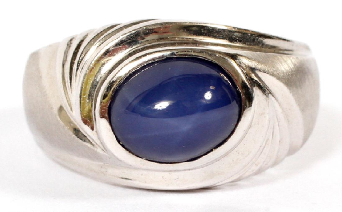 14KT WHITE GOLD BLUE SYNTHETIC SAPPHIRE MAN'S RING (1 of 2)