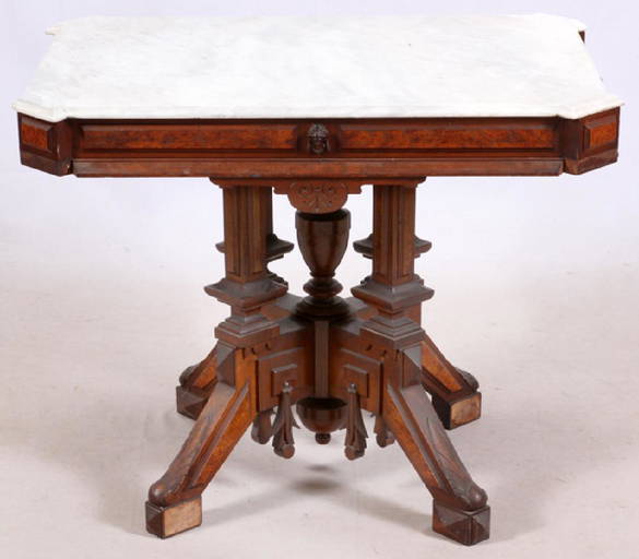Eastlake Marble Top Parlor Table C1900