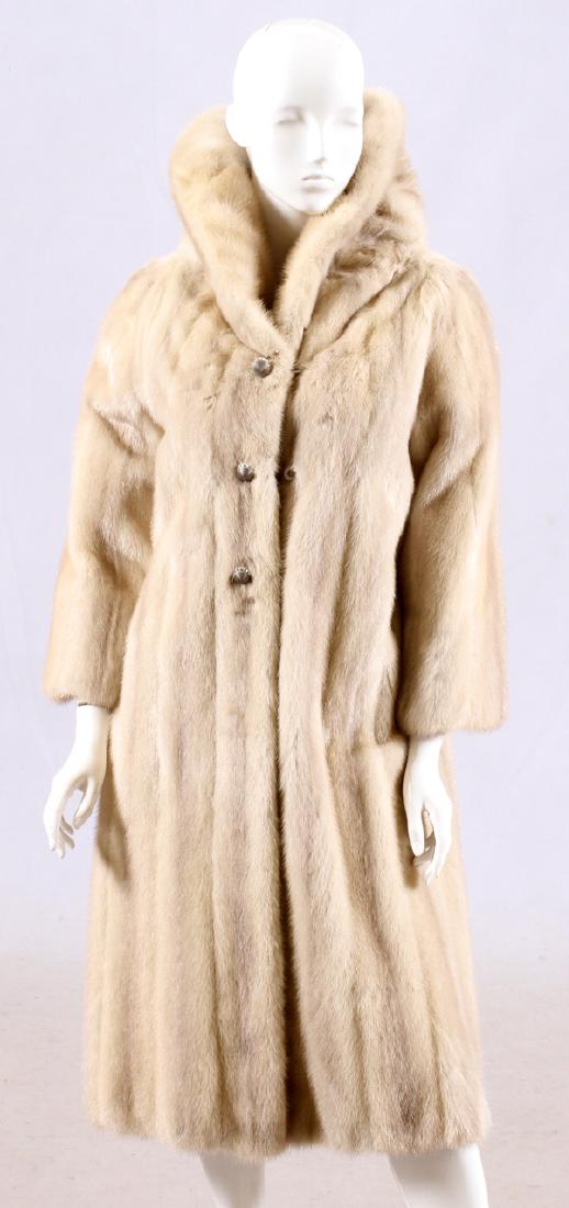 BELLE JACOB FULL LENGTH AZURINE MINK FUR COAT: BELLE JACOB FULL LENGTH AZURINE MINK FUR COAT, L 44":With notched collar.